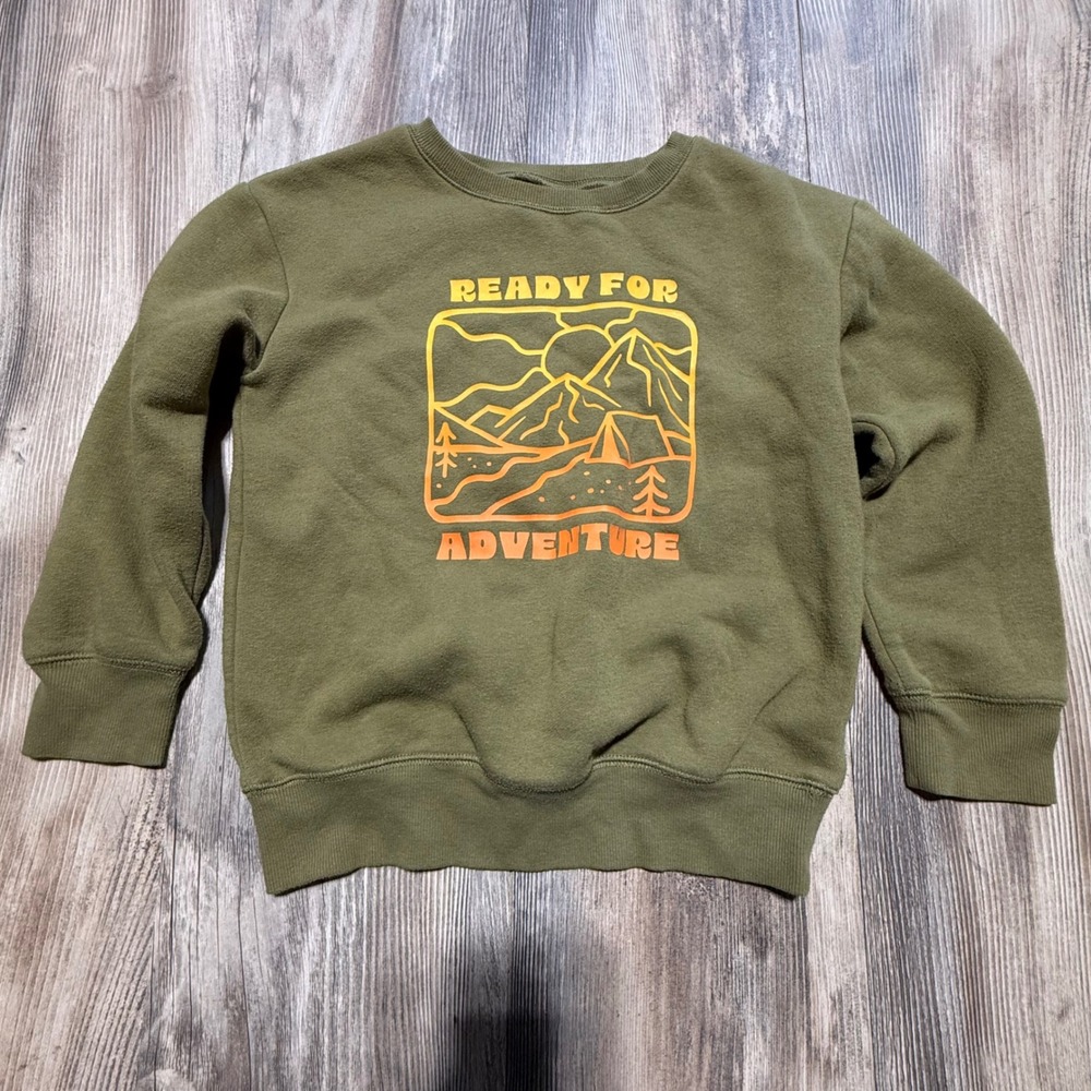 Jumping Beans Kids Olive Green Ready For Adventure Camping Fleece Sweatshirt 6
